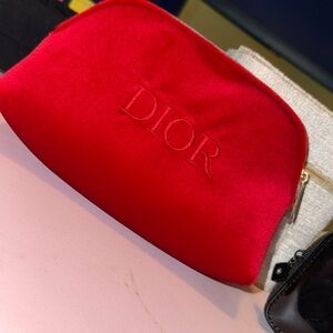 Dior Cosmetic Pouch Cosmetic Bag Makeup Bag Red Velvet Golden Zipper